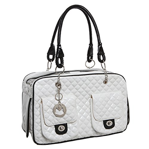 MyGift MG Collection White Quilted Designer Inspired Faux Patent Leather Dog