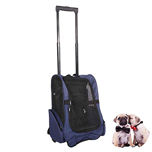 LEMKA Pet Rolling Carrier Backpack Wheel Around 4-in-1 Pet Travel Carrier,Airline Approve Dog Carrier for Indoor & Outdoor Use (19" L x 14" W x 12" H, Dark Blue)