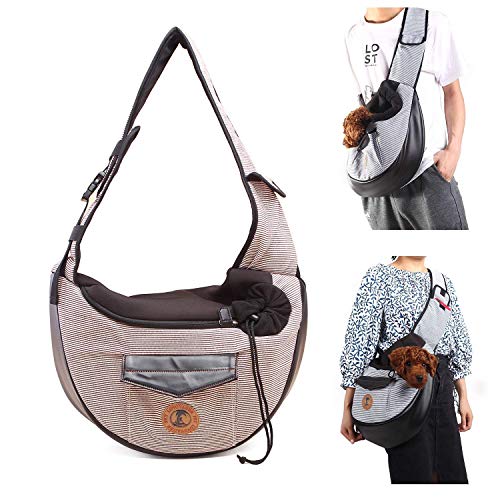 MTHDD Pet Sling Carrier Small Dog Carrying Bag Adjustable Strap Hands-Free Front Pack Travel Pouch Carry Tote for Puppy Cat Rabbit Perfect for Walking, Hiking,Coffee,361328cm
