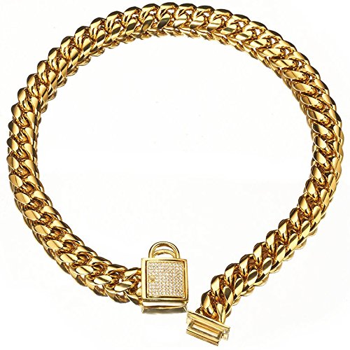 Abaxaca Luxury Dog Collar 18K Gold Small Metal 14mm Studded Buckle Collar