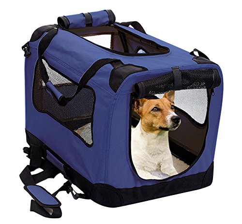 2PET Foldable Dog Crate - Soft, Easy to Fold & Carry Dog Crate for Indoor & Outdoor Use - Comfy Dog Home & Dog Travel Crate - Strong Steel Frame, Washable Fabric Cover, Frontal Zipper Medium Blue