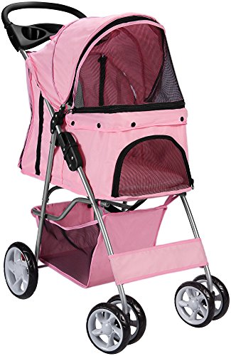 Paws & Pals Small Pet Stroller Cat/Dog Easy to Walk Folding Travel Carrier Carriage