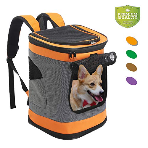 Pet Carrier Backpack for Small Medium Dogs Cats, Airline Approved Bag with Mesh Windows for Travel, Hiking, Outdoor up to 20LBS, Orange