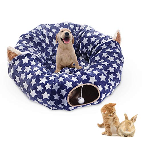 Large Cat Dog Tunnel Bed with Washable Cushion-Big Tube Playground Toys Plush