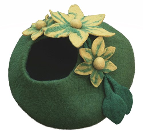 Earthtone Solutions Cat Cave Bed, Unique Green Handmade Felted Wool