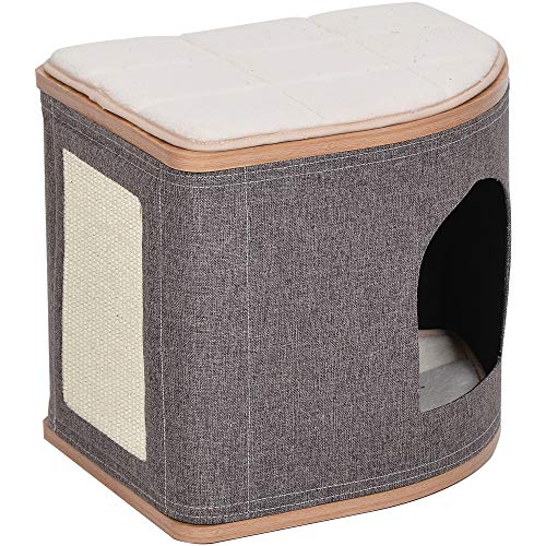 Catry Fan-Shaped Cat Condo Cat Bed with Laminated Wood and Jute Fiber