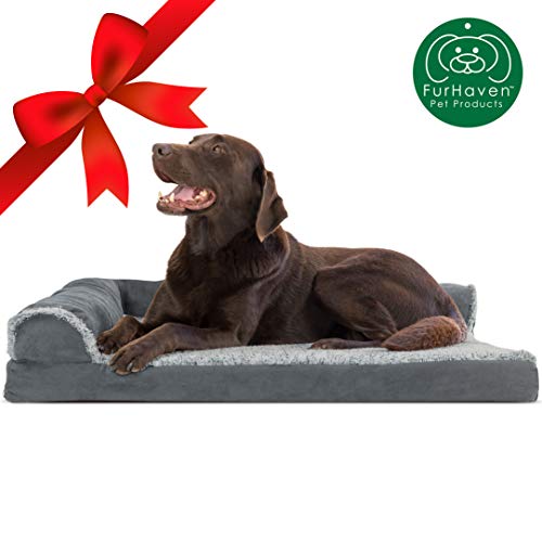 Furhaven Pet Dog Bed | Deluxe Orthopedic Two-Tone Plush Faux Fur & Suede