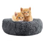 QCHOMEE Soft Plush Round Pet Bed Donut Cuddler Cozy Cat Calming Bed