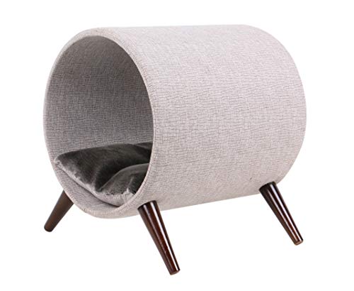 Cat Craft Tunnel Bed, Grey and Brown Wooden Legs Cat Furniture
