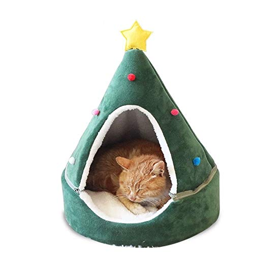 laamei Cat Cave Bed, Cat Tent House Self-Warming Christmas Decor Pet