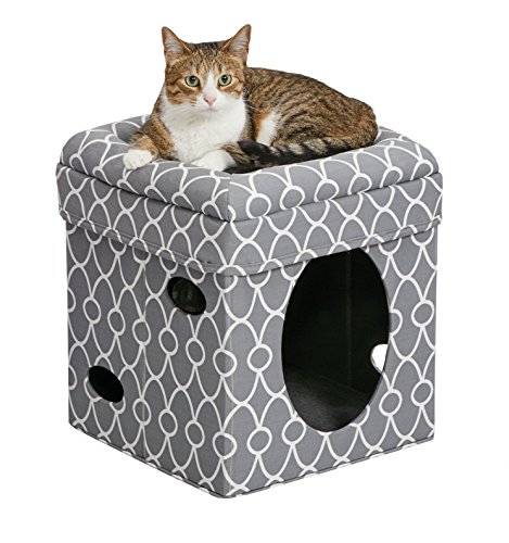 Cat Cube Cozy Cat House / Cat Condo in Fashionable Gray Geo Print