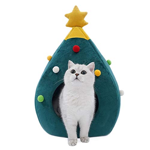 TORDES Cat Bed Christmas Tree Covered Cave Washable Pet Sofa