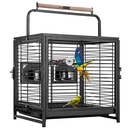 VIVOHOME 18 Inch Wrought Iron Bird Travel Carrier Cage for Parrots Conures