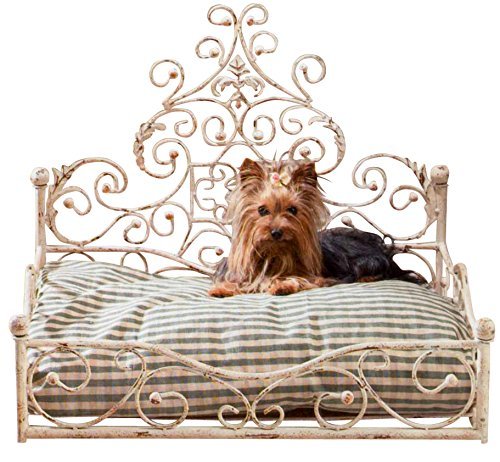 French Iron WHITE SCROLL Dog Pet Cat Bed Victorian Antique Fleur de Lis