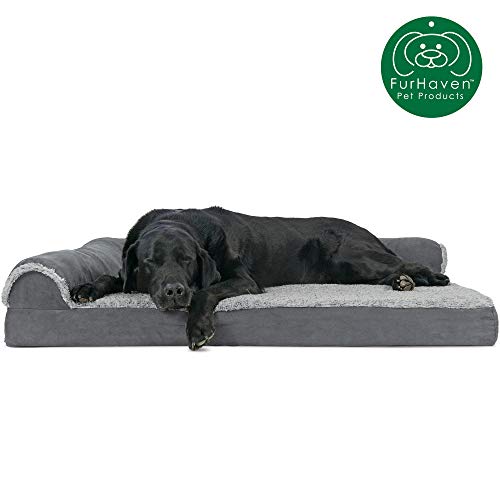 Furhaven Pet Dog Bed | Deluxe Orthopedic Two-Tone Plush Faux Fur & Suede