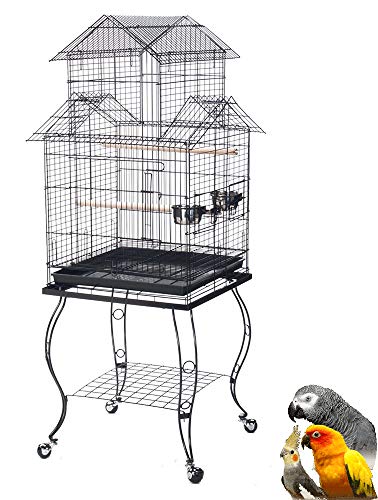55" Rolling Standing Triple Roof Top Medium Bird Cage for Mid-Sized Parrot