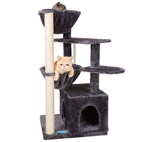 Hey-bro 39.37 inches Cat Tree with Luxury Condo, Cat Tower with 2 Cozy Baskets