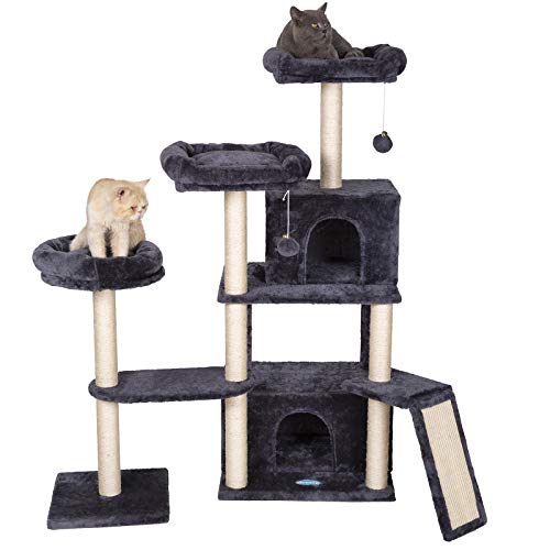 Hey-bro 53.54 inches Adjustable Cat Tree with 2 Luxury Condos, 3 Padded Plush