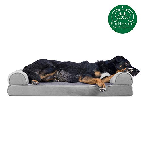 Furhaven Pet Dog Bed | Memory Foam Faux Fur & Velvet Traditional Sofa-Style