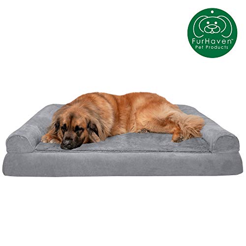 Furhaven Pet Dog Bed | Orthopedic Ultra Plush Faux Fur & Suede Traditional Sofa