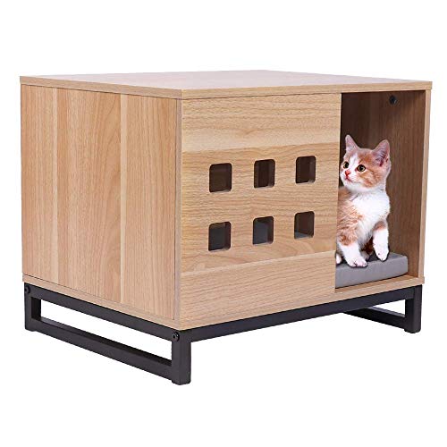 BBVILLA Rectangle Wooden Pet House Cat Boxes Furniture Log Cabin