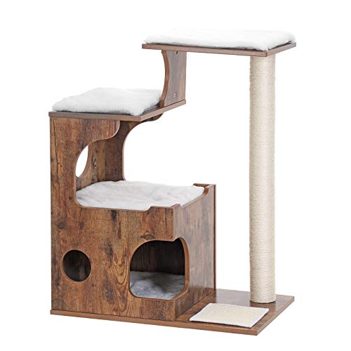 FEANDREA 34.6 inches Cat Tree, Medium Cat Tower with 3 Beds and House