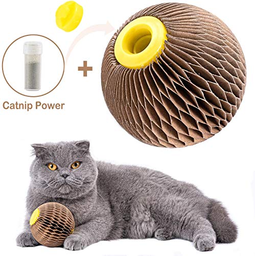 ARELLA Catnip Ball Toy for Cats Catnip Refillable Scratcher Ball Kitty's