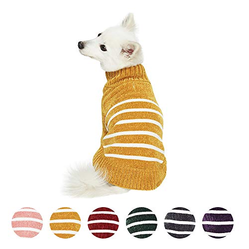Blueberry Pet 2020 New Cozy Soft Chenille Classy Striped Dog Sweater in Mustard