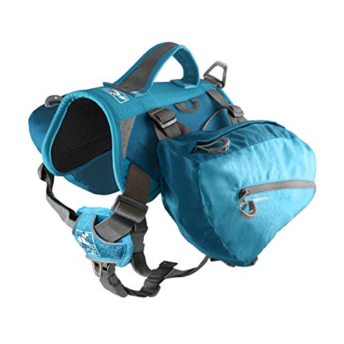 Kurgo Big Baxter Dog Backpack, Dog Saddlebag, Dog Pack, Adjustable Saddlebag for Hiking, Walking, Running, Camping, Coastal Blue