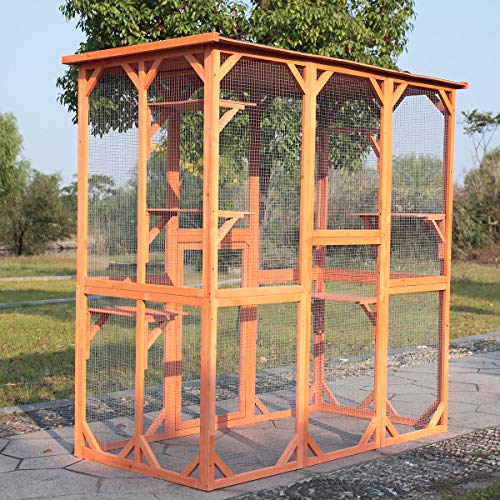 COZIWOW Large Wooden Outdoor Cat Dog Enclosure with 6 Platforms