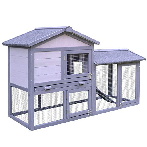 PawHut Large Outdoor Raised Painted Deluxe Wood Rabbit Hutch Bunny Outdoor