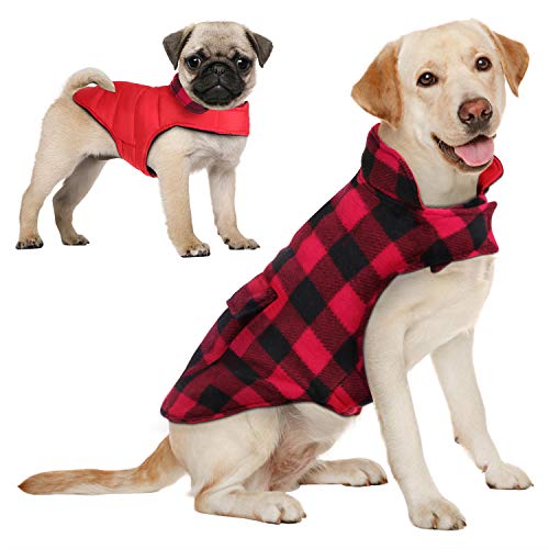 AOFITEE Reversible Dog Cold Weather Coat, Waterproof British Style Plaid Winter Pet
