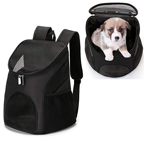Dog Carrier Backpack Breathable for Small Pets/Cats/Puppies, Pet Carrier Bag with Mesh Ventilation, Safety Features and Cushion Back Support, for Traveling, Hiking, Camping, Walking & Outdoor (Black)