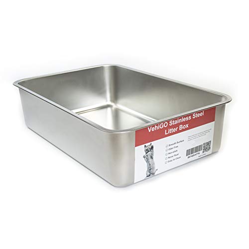 VehiGo Extra Large Metal Cat Litter Box, Stainless Steel Durable Litter Pan