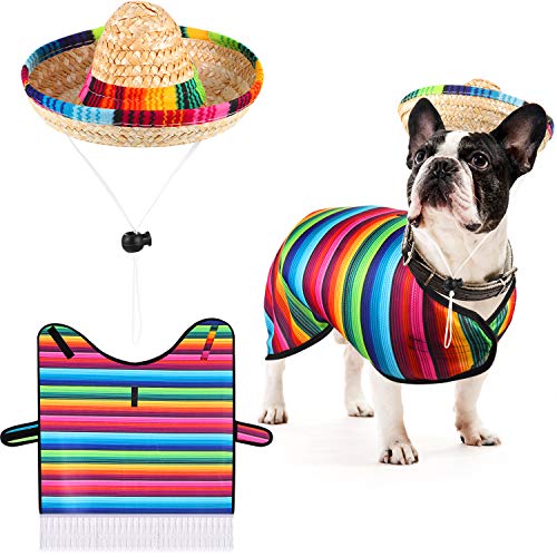 Frienda Dog Sombrero Hat Pet Serape Poncho Costume Funny Dog Costume