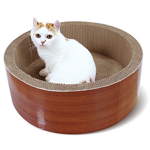 ScratchMe Cat Scratching Post Lounge Bed, Round Shape Cat Scratcher Cardboard