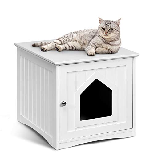 Tangkula Nightstand Pet House, Decorative Cat House, Cat Home Nightstand