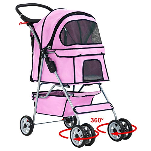 BestPet 4 Wheels Pet Stroller Cat Dog Cage Stroller Travel Folding Carrier