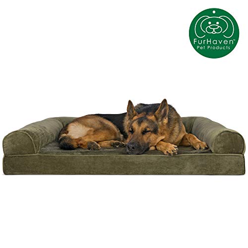 Furhaven Pet Dog Bed | Orthopedic Faux Fur & Velvet Traditional Sofa-Style