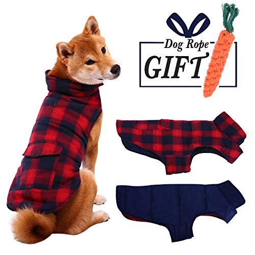 ESOEM Pet Dog Coat Winter Warm Plaid Cozy Dog Jacket Waterproof Windproof