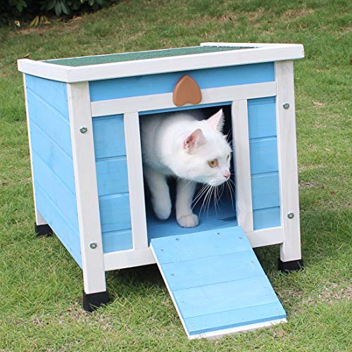 ROCKEVER Cat Shelter Outside for Feral Cats, Wooden Small Animal House