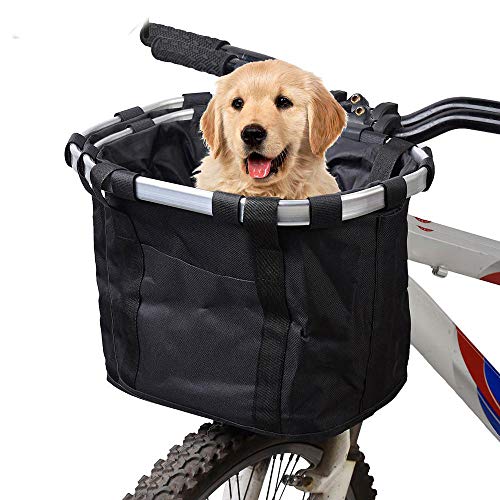 Hamiledyi Dogs Carrier Bike Basket - Perfect Removable Dog Bycicle Basket for Bike - Pet Cat Dog Carrier Easy Install Quick Released, Black