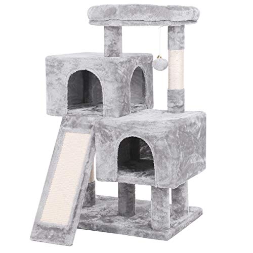 BEWISHOME Cat Tree Condo with Sisal Scratching Posts, Scratching Board
