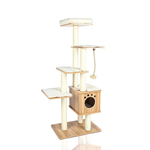 LAZY BUDDY 67" Wooden Cat Tree, [New Arrival] Modern Cat Tower