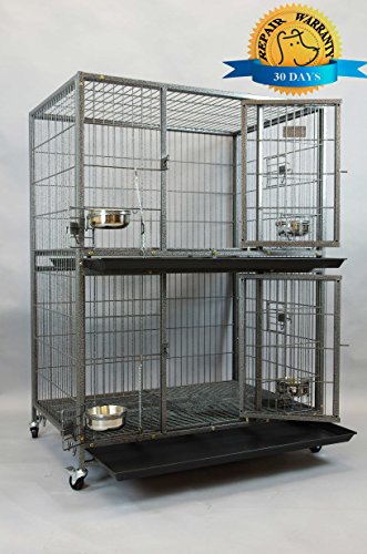 Homey Pet New 37" Two Tier Pet Dog Cat Cage with Feeding Door and Bowls