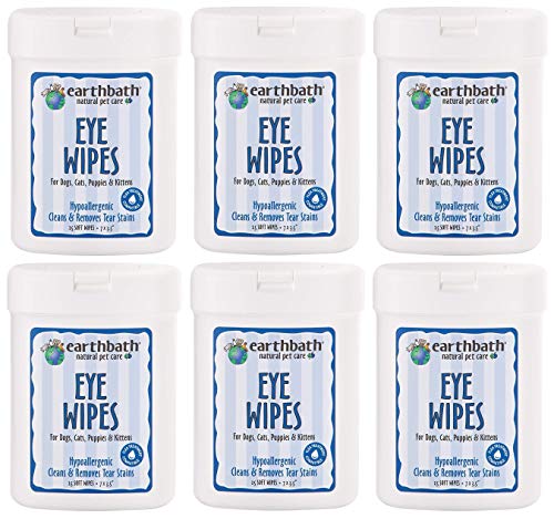 Earthbath 6 Pack of Eye Wipes for Dogs and Cats, 25 Count Each, Hypoallergenic