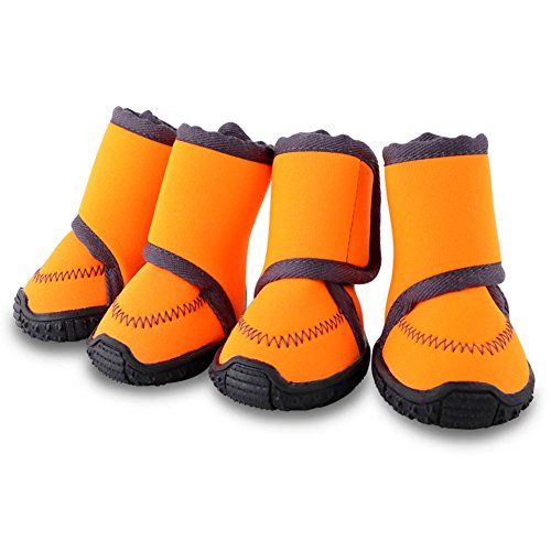 HaveGet Waterproof Dog Shoes Fluorescent Orange Dog Boots Adjustable Straps