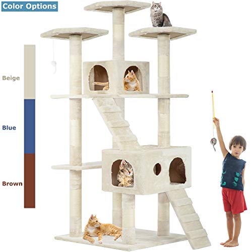 Beige 72" Cat Tree Scratcher Play House Condo Furniture Bed Post Pet House