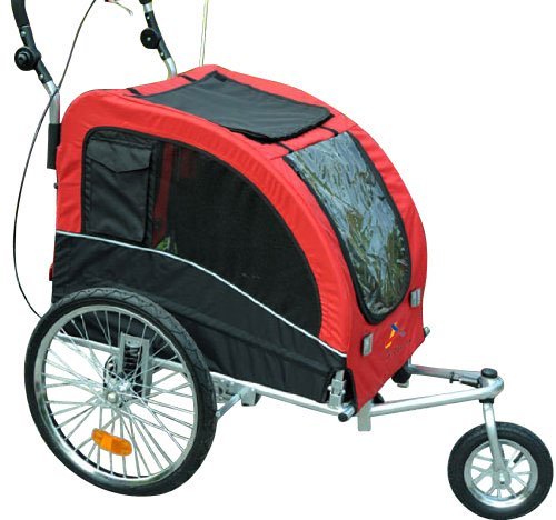 Tidyard 2-in-1 Pet Bike Trailer and Jogging Stroller with Suspension Dog Cat Bicycle Carrier Adjustable Handle Bar Front 360 Degree Swivel Wheel Hitch Safety Flag Animal Bike Stroller