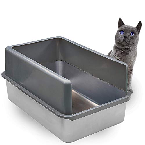 iPrimio Enclosed Sides Stainless Steel Cat XL Litter Box Keep Litter in The Pan